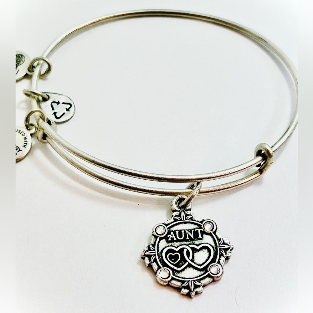 Alex and Ani “Aunt” with Crystals Expandable Charm Bracelet, Silver…